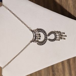 Long Oversized Horseshoe Western Silvertone Necklace